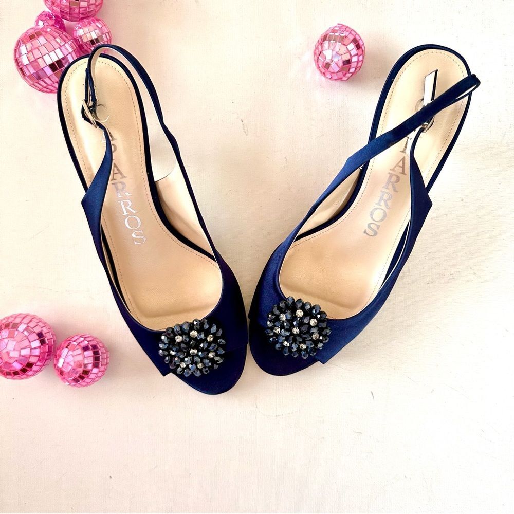 Caparros Midnight Blue Slingback Heels with Jewel Accent